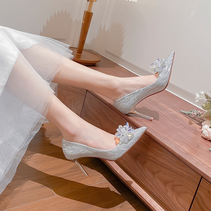 Bow high-heeled shoes low wedding dress for women