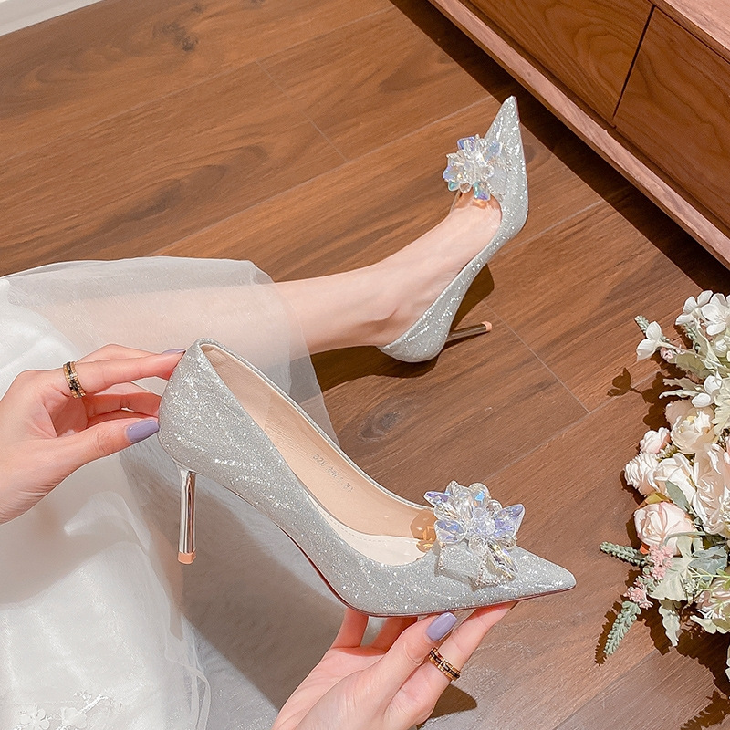 Bow high-heeled shoes low wedding dress for women