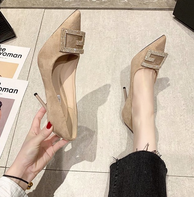 Pointed fine-root footware spring high-heeled shoes for women