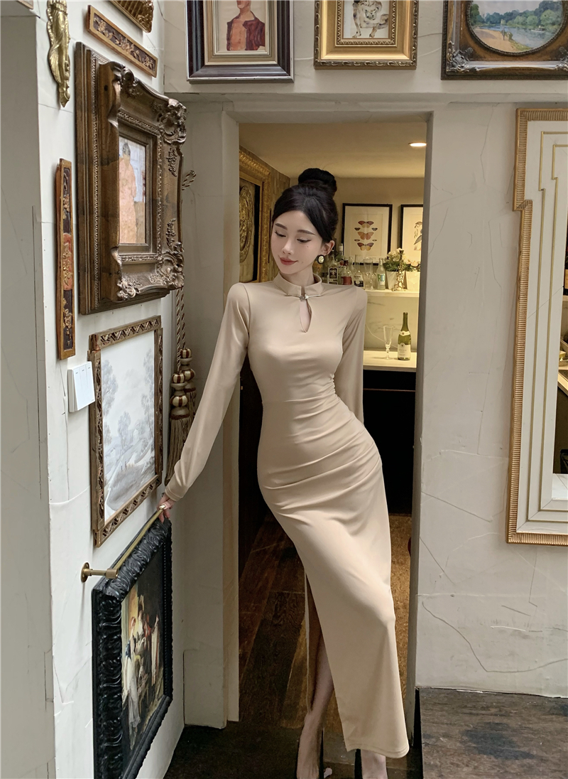 Split sexy slim long dress Chinese style retro formal dress