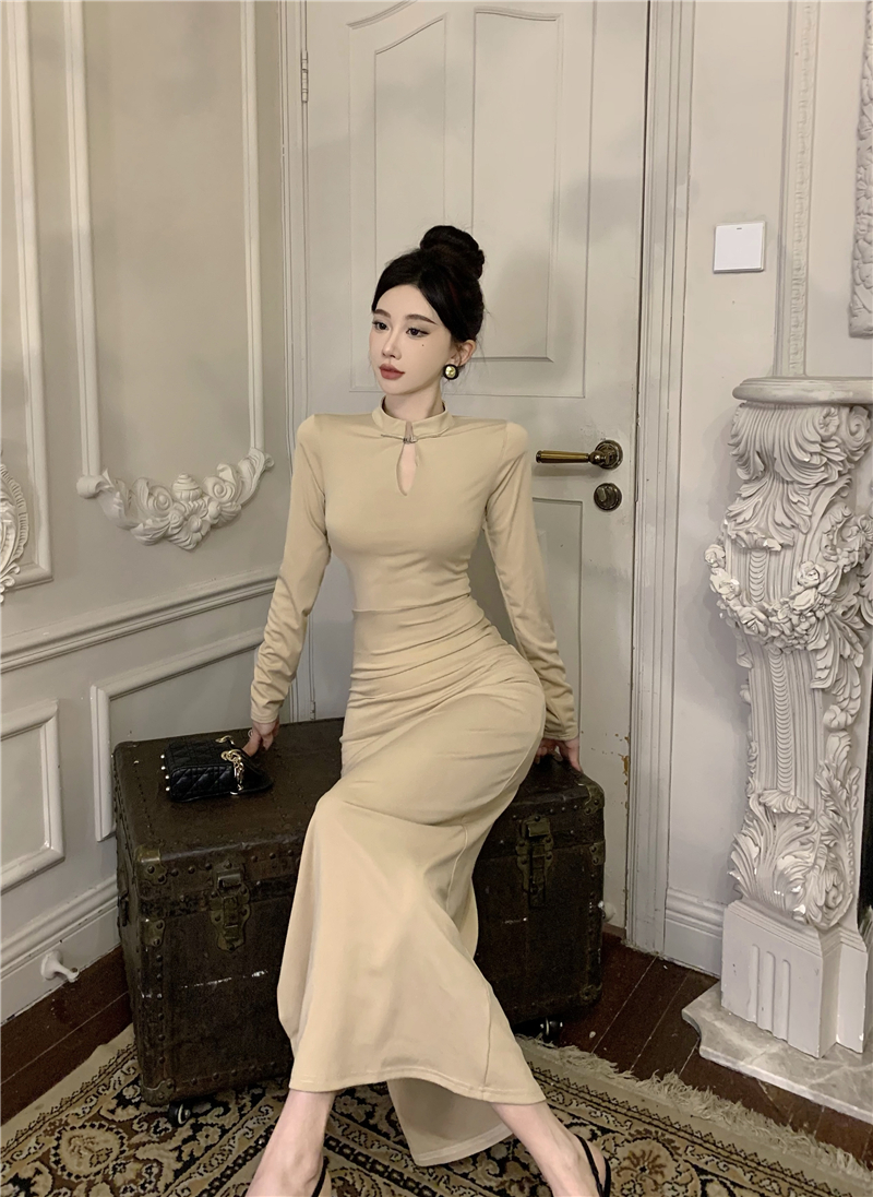 Split sexy slim long dress Chinese style retro formal dress