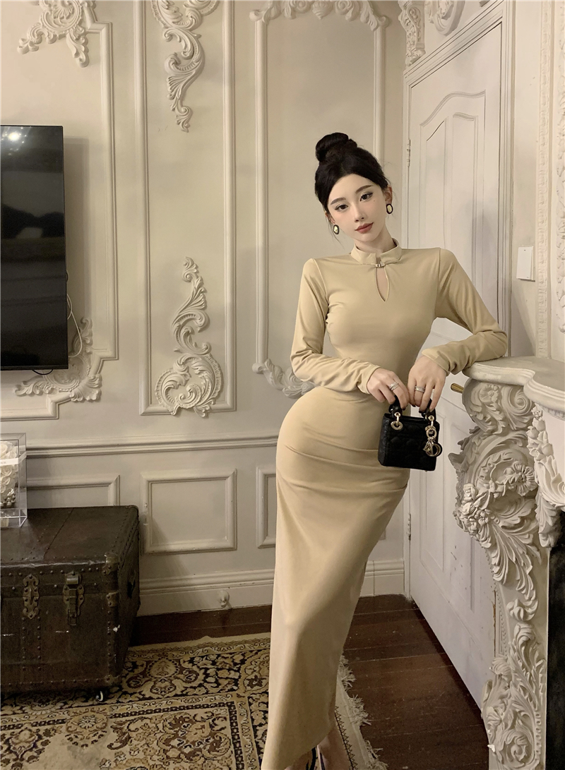 Split sexy slim long dress Chinese style retro formal dress