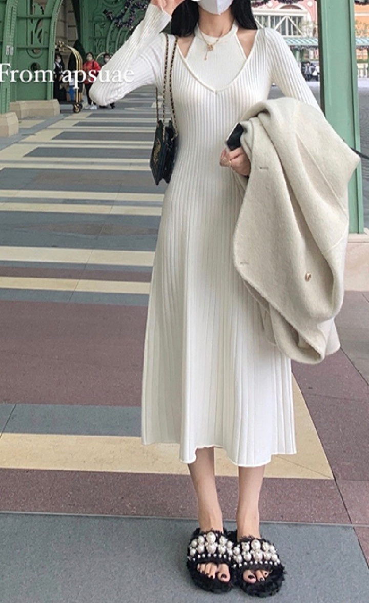 Pseudo-two autumn and winter pullover dress for women