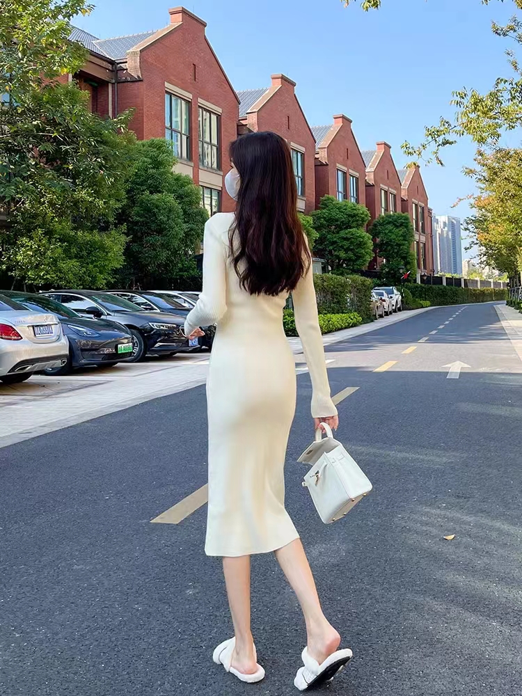 Package hip dress autumn and winter sweater dress for women