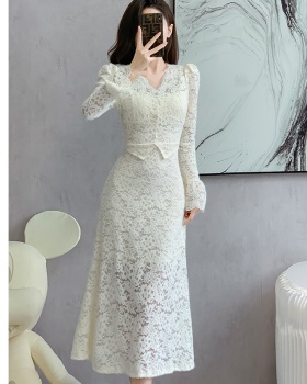 Pseudo-two sexy mermaid slim autumn lace dress for women