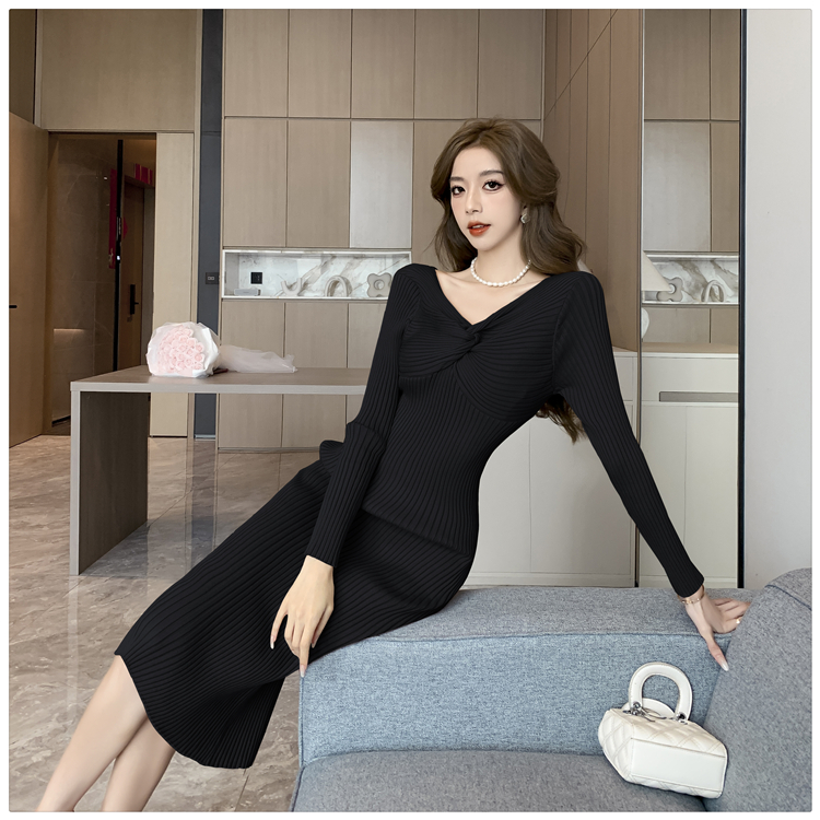 Knitted sweater pit stripe dress for women