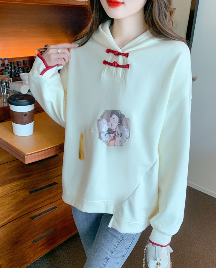 Casual loose Chinese style tops autumn and winter hooded coat