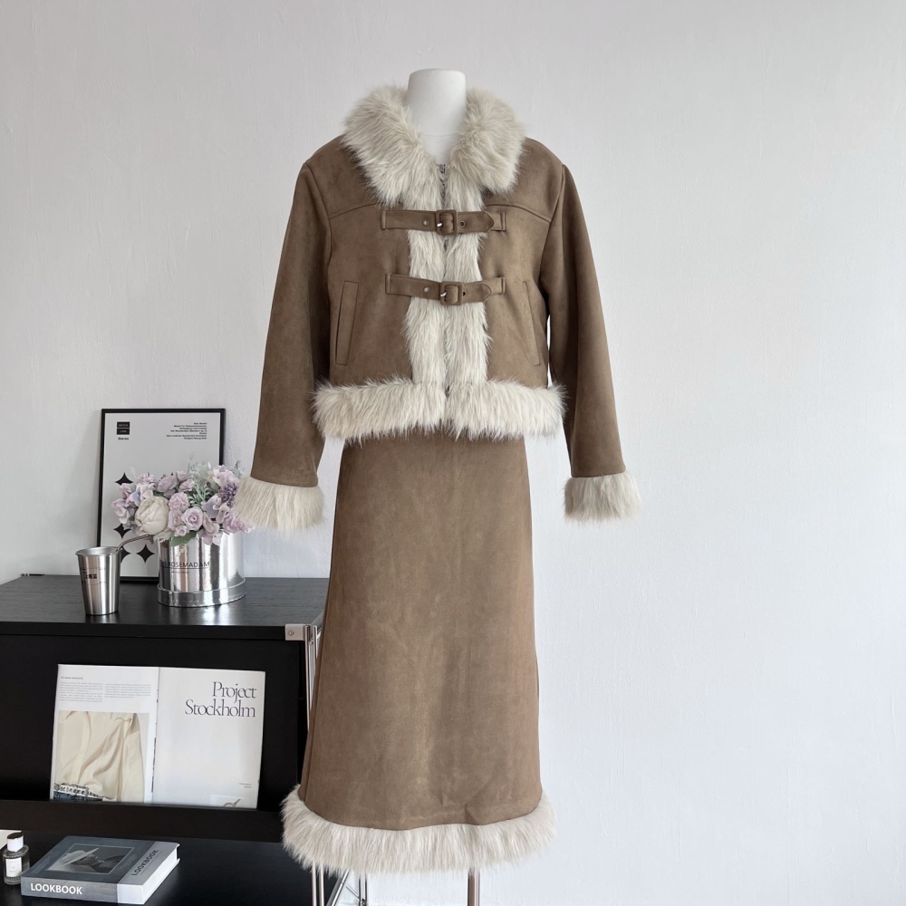 Clip cotton woolen coat temperament tops 2pcs set