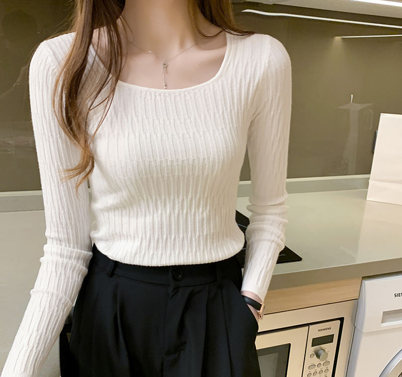 Knitted pullover low collar tops winter slim sweater