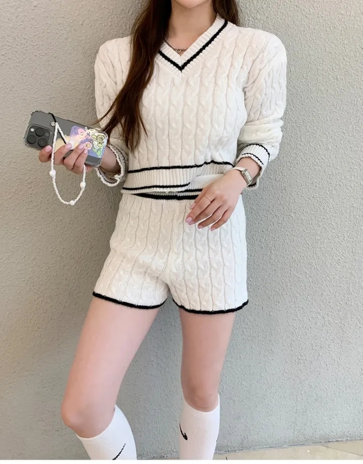 Korean style shorts sweater a set for women
