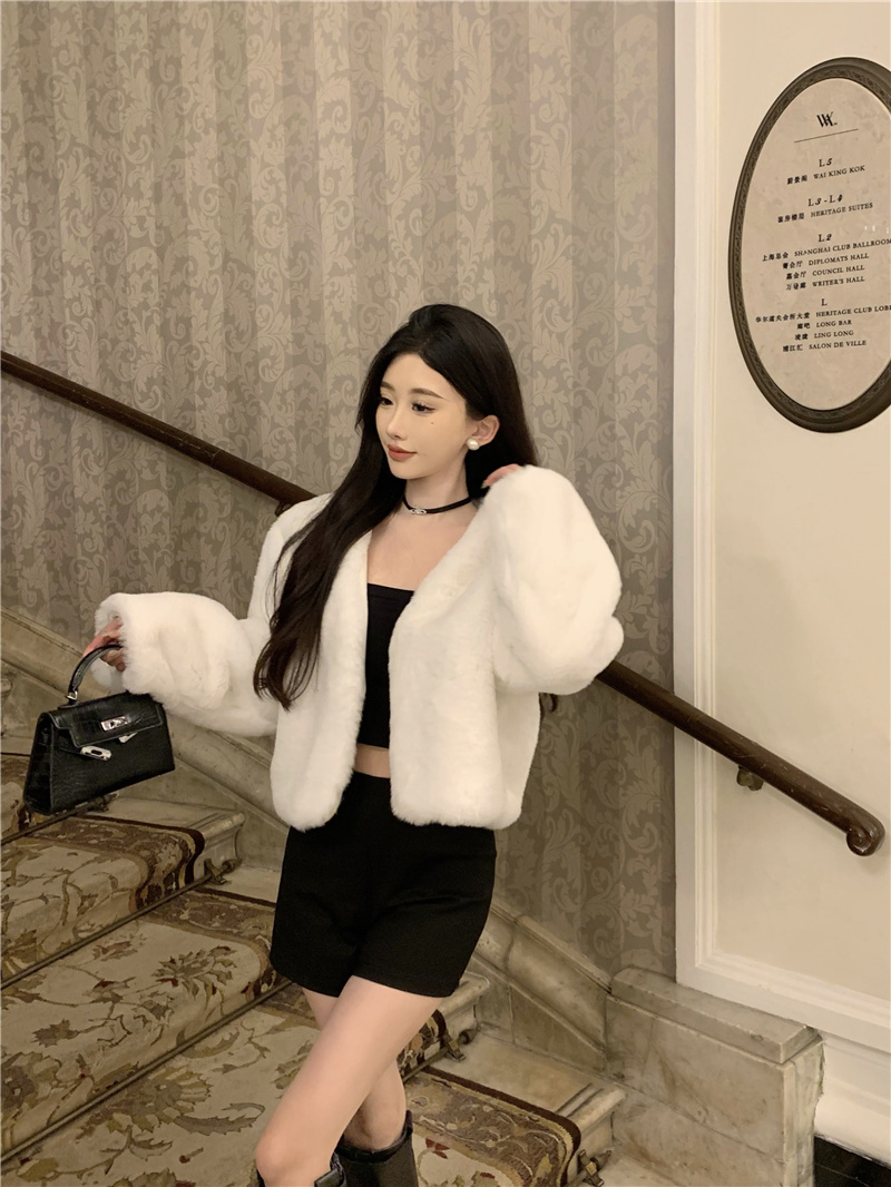 Imitation of rabbit fur overcoat ladies coat