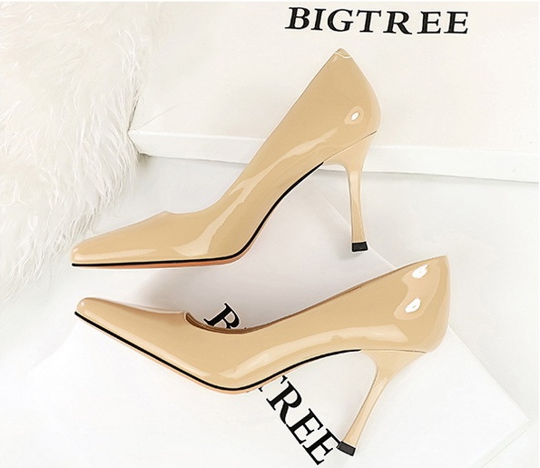 Square head low high-heeled shoes fashion glossy shoes