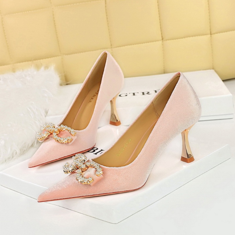 Rhinestone buckle shoes banquet high-heeled shoes
