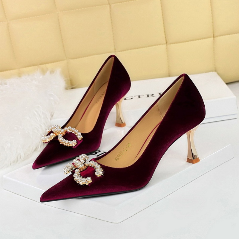 Rhinestone buckle shoes banquet high-heeled shoes