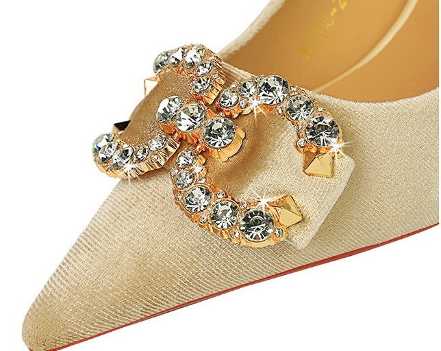 Rhinestone buckle high-heeled shoes pointed shoes for women
