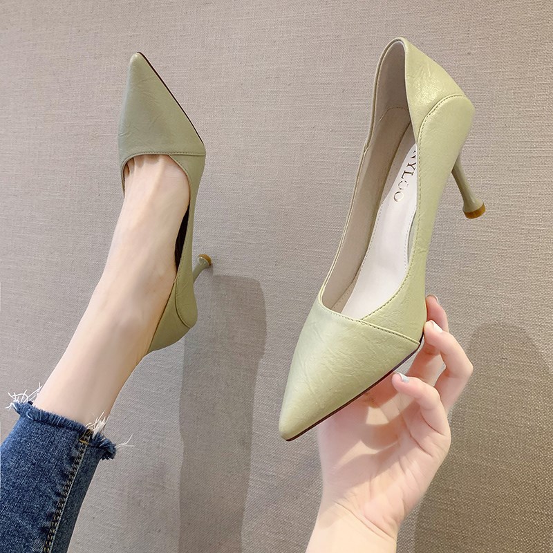 Black buff high-heeled shoes Korean style shoes for women