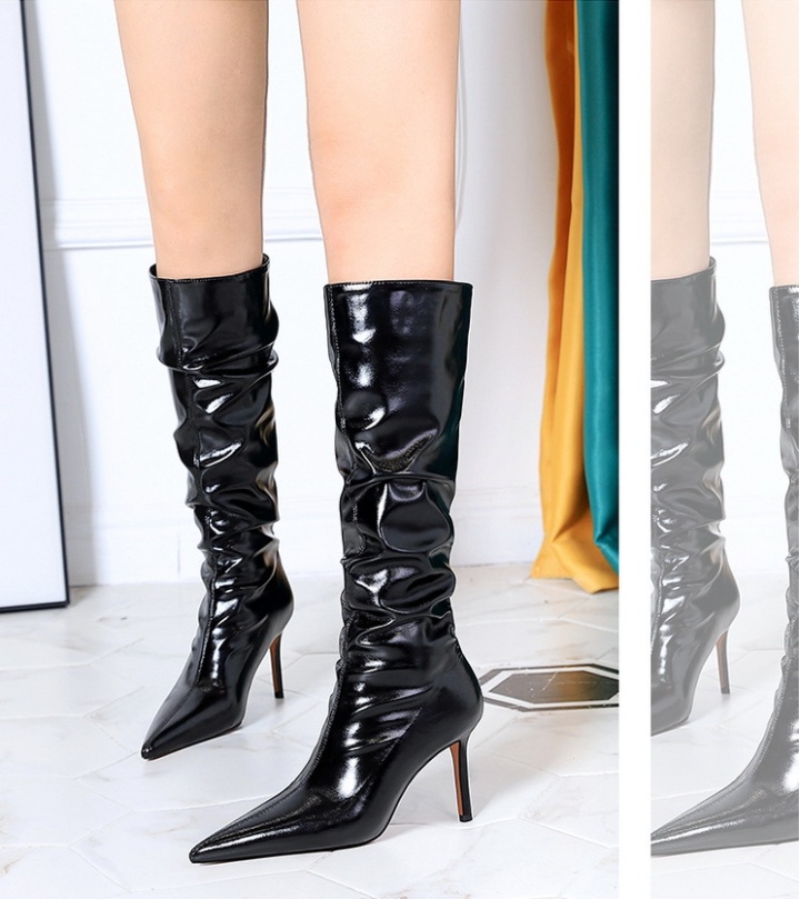 High-heeled women's boots patent leather thigh boots