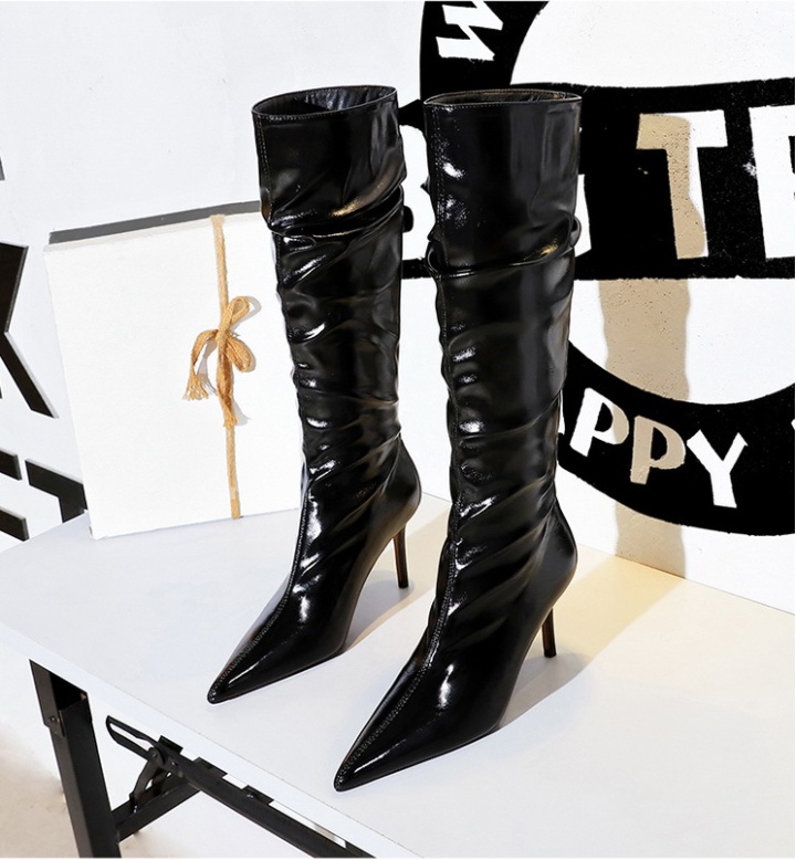 High-heeled women's boots patent leather thigh boots