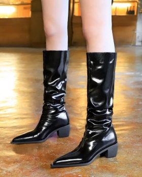 Thick long tube boots European style pointed women's boots
