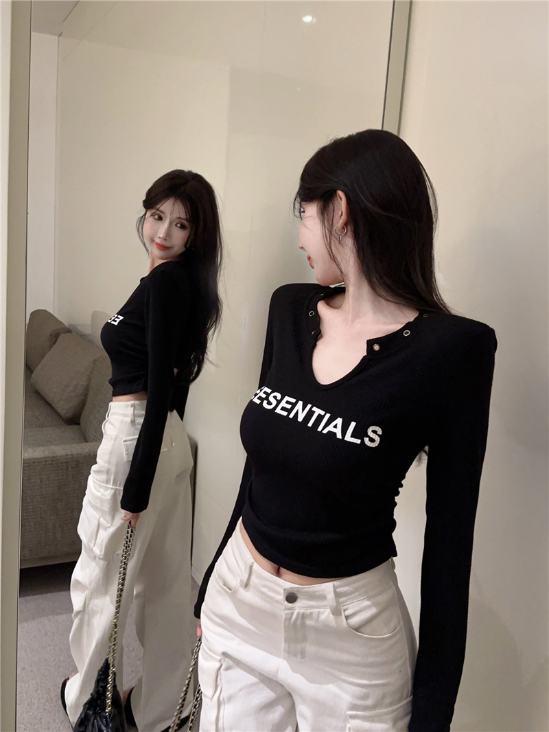 Short bottoming T-shirt American style pinched waist tops