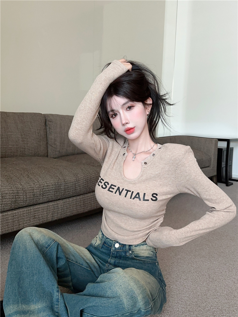 Short bottoming T-shirt American style pinched waist tops