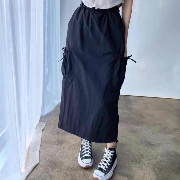 A-line drawstring skirt elastic waist work clothing