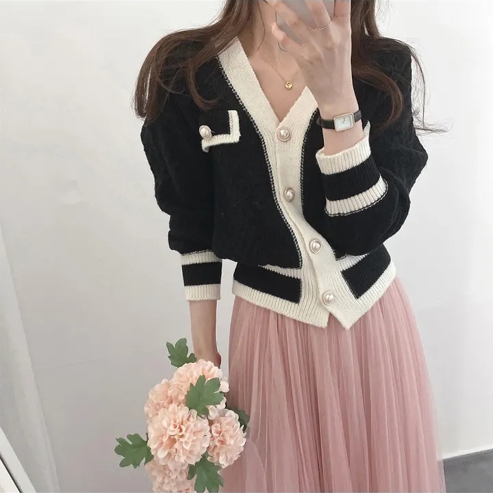 Knitted long sleeve cardigan France style sweater