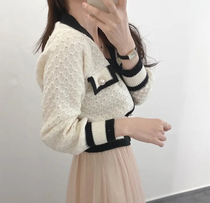 Knitted long sleeve cardigan France style sweater