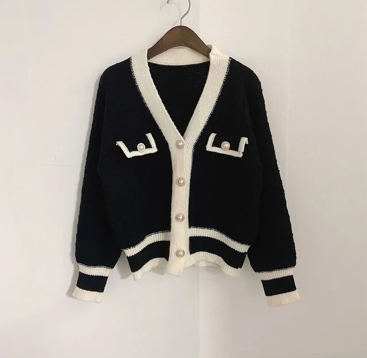 Knitted long sleeve cardigan France style sweater