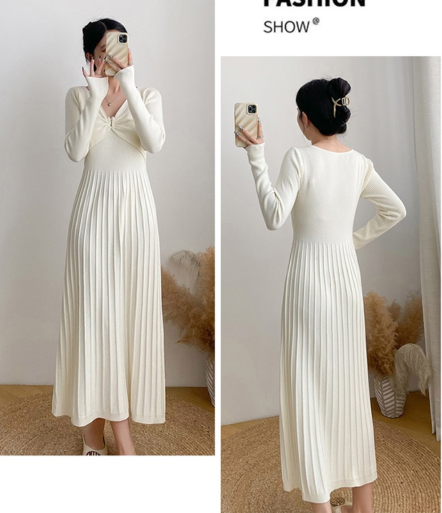 Pleated pullover long dress long sleeve dress for women