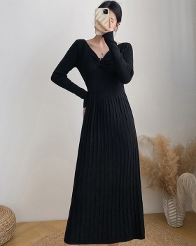 Pleated pullover long dress long sleeve dress for women