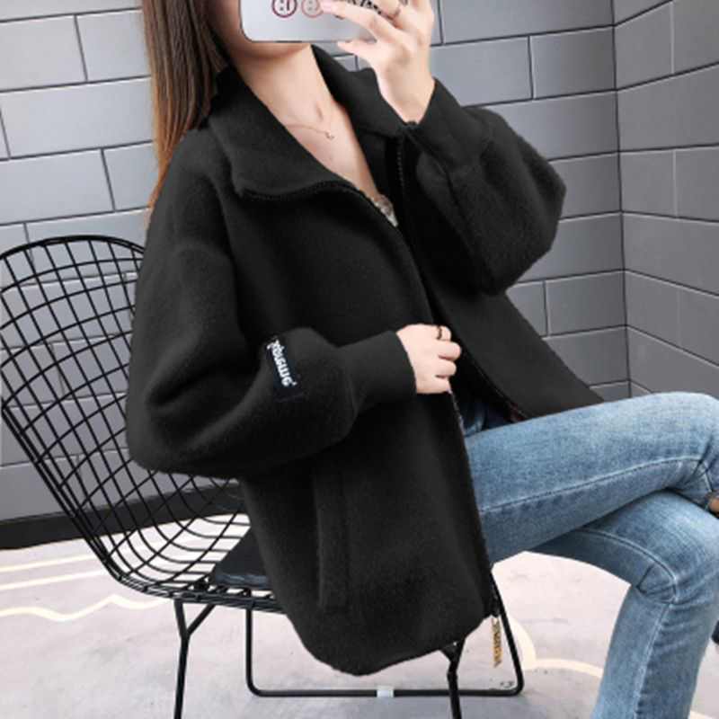 Lazy high collar sweater thick knitted cardigan