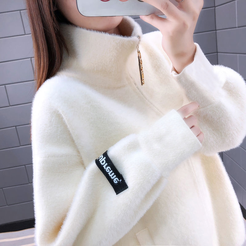 Lazy high collar sweater thick knitted cardigan