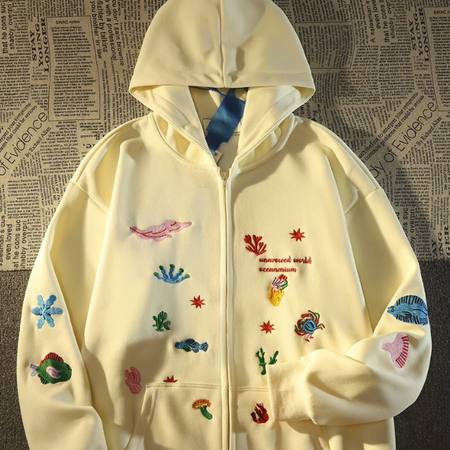 Double imitation of cotton hat embroidery hoodie for women