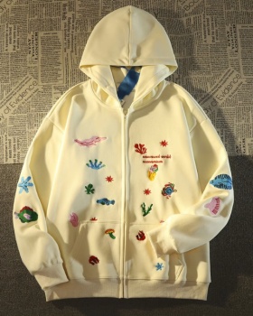 Double imitation of cotton hat embroidery hoodie for women