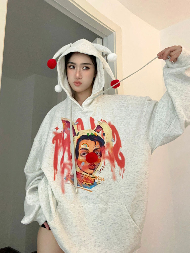 No pilling imitation of cotton hat printing hoodie for women