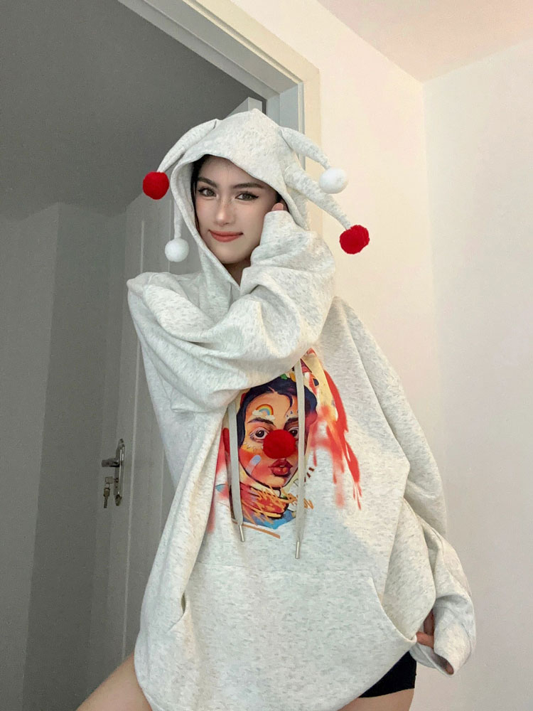 No pilling imitation of cotton hat printing hoodie for women