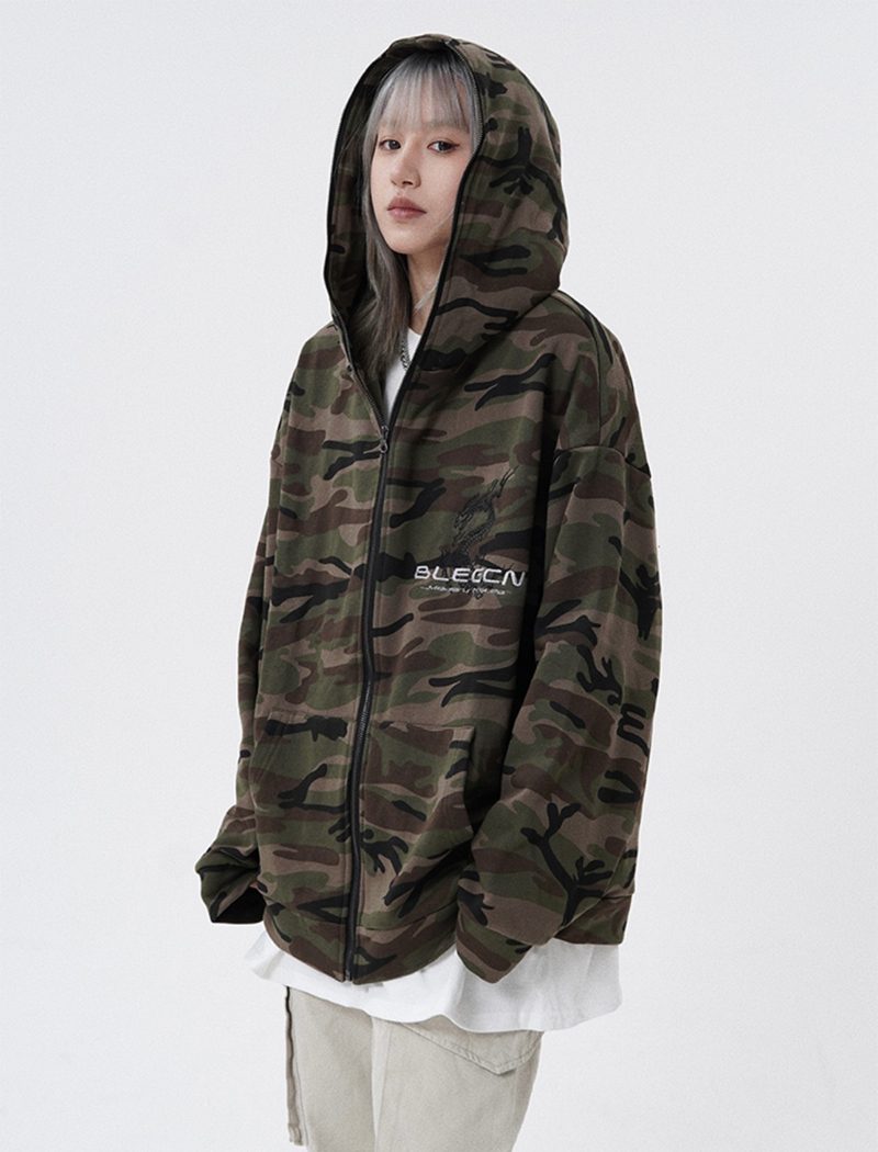 Camouflage thin hat double cotton hoodie for women