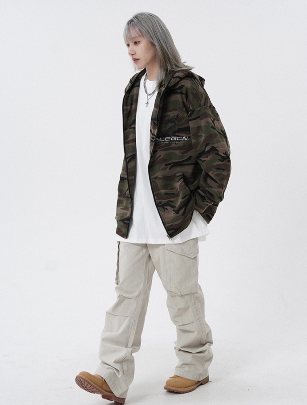 Camouflage thin hat double cotton hoodie for women