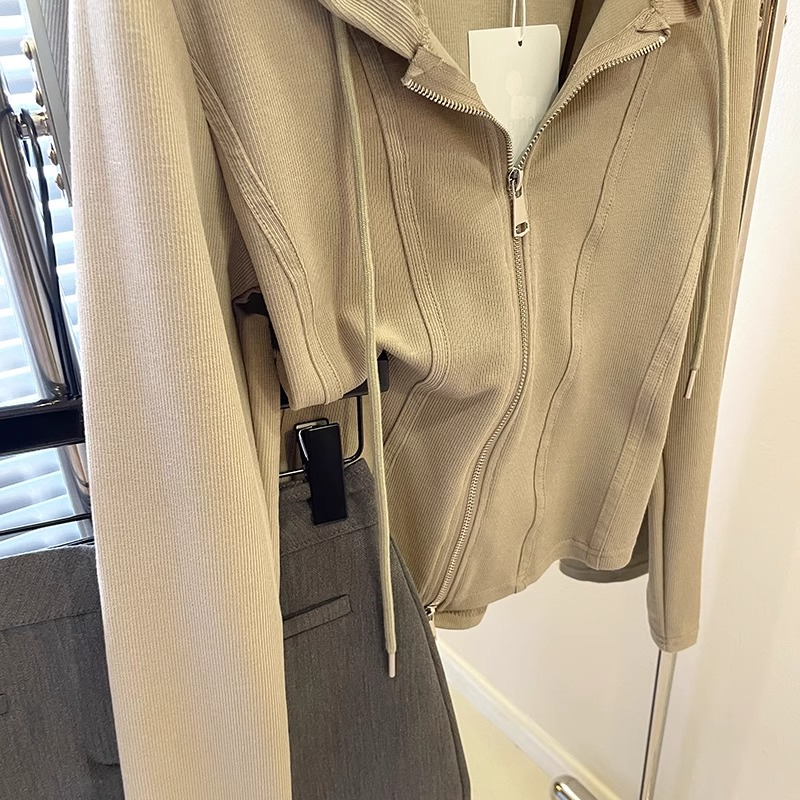 Slim thin pinched waist cardigan zip short coat for women