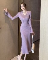 Knitted small lapel temperament slim dress for women