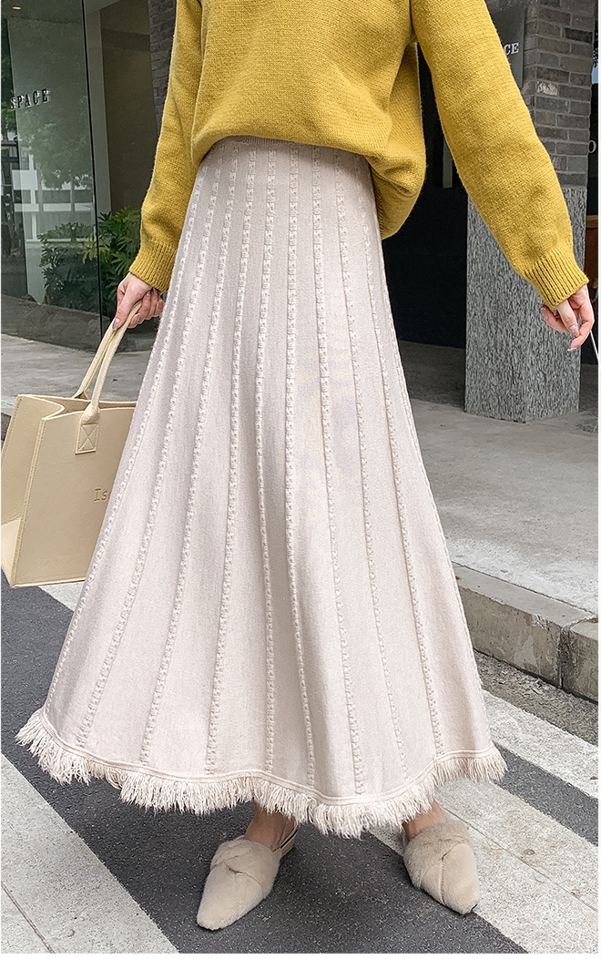 Korean style A-line long dress pure autumn and winter skirt