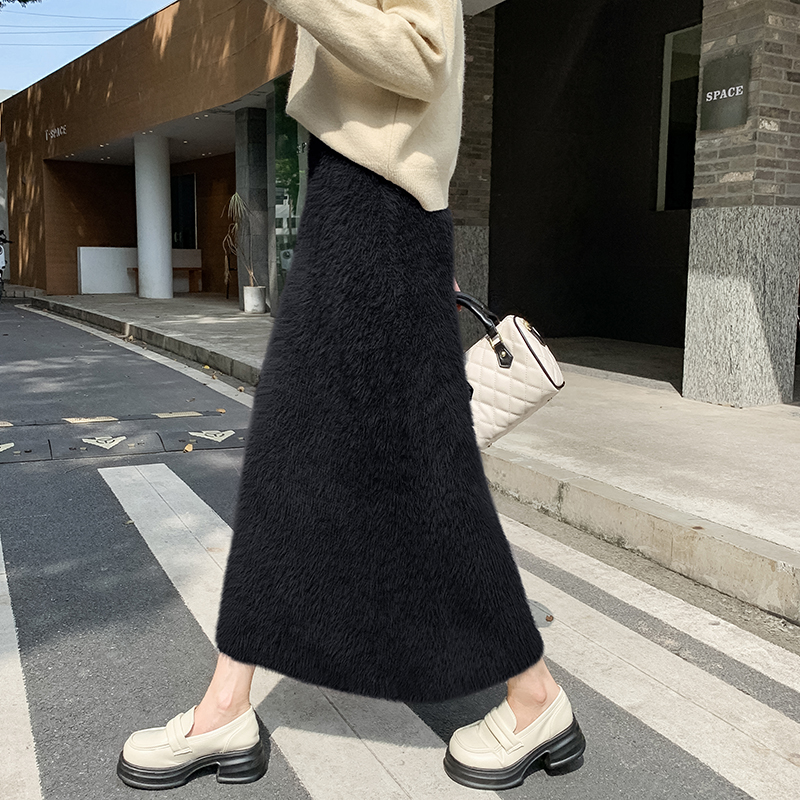 Winter slim A-line skirt thermal knitted long skirt