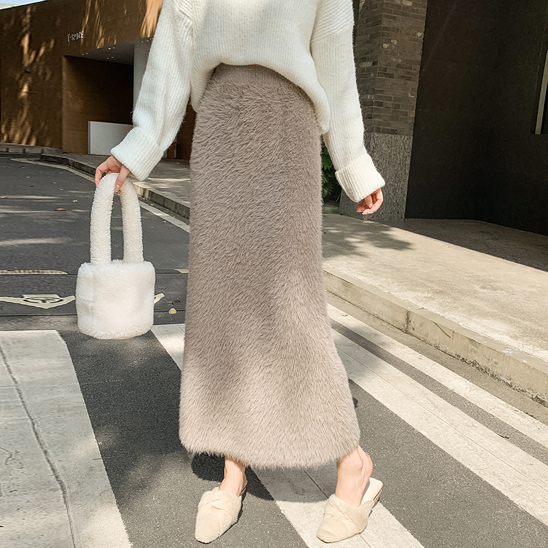 Winter slim A-line skirt thermal knitted long skirt