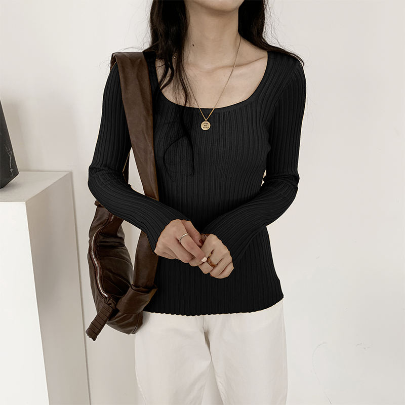 Square collar slim bottoming shirt Korean style tops