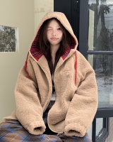 Lazy autumn and winter stitching hooded thermal coat