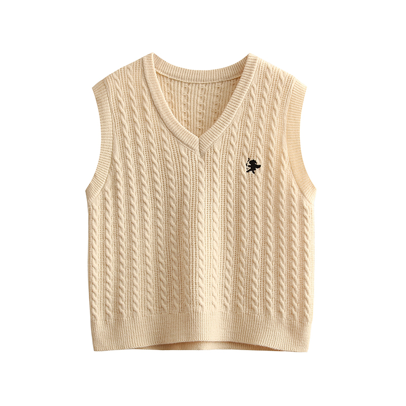 Knitted college style V-neck pure show young waistcoat