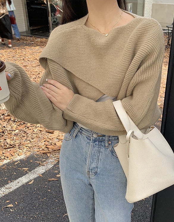 Round neck short autumn and winter pullover lazy smock