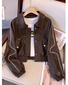 Autumn locomotive lapel jacket short spring leather coat