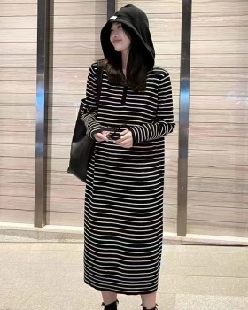 Long hooded loose knitted Casual Korean style slim dress for women